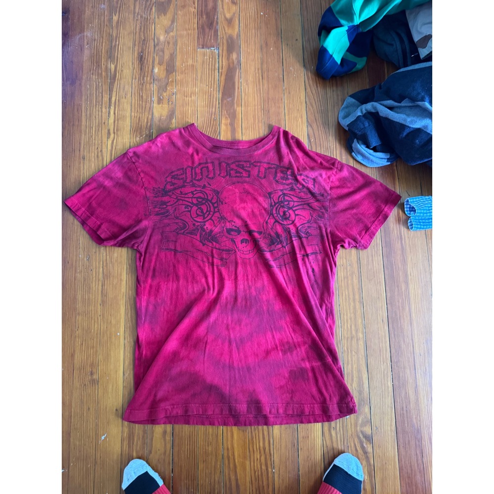 Sinister Brand Red Tie Dye Skull Wing Graphic T-Shirt Mens XL Y2K MMA Skater Tee